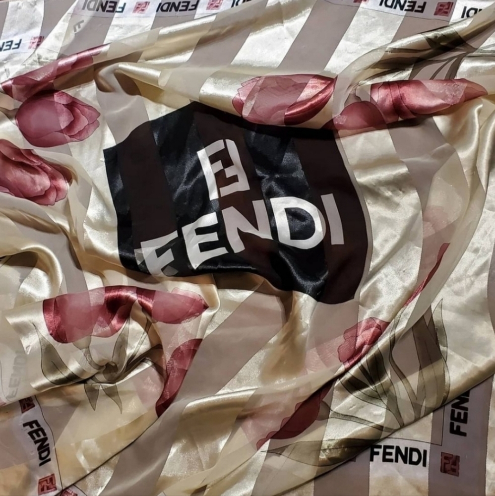 Vintage Fendi Logo Silk Scarf/Wrap with oversized center logo